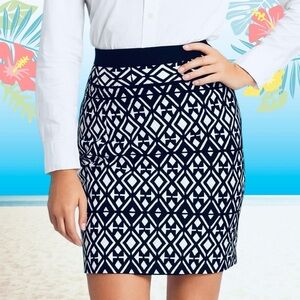 NEW, Mario Serrani Italy, Geometric Print Skirt, Navy & White, Size M